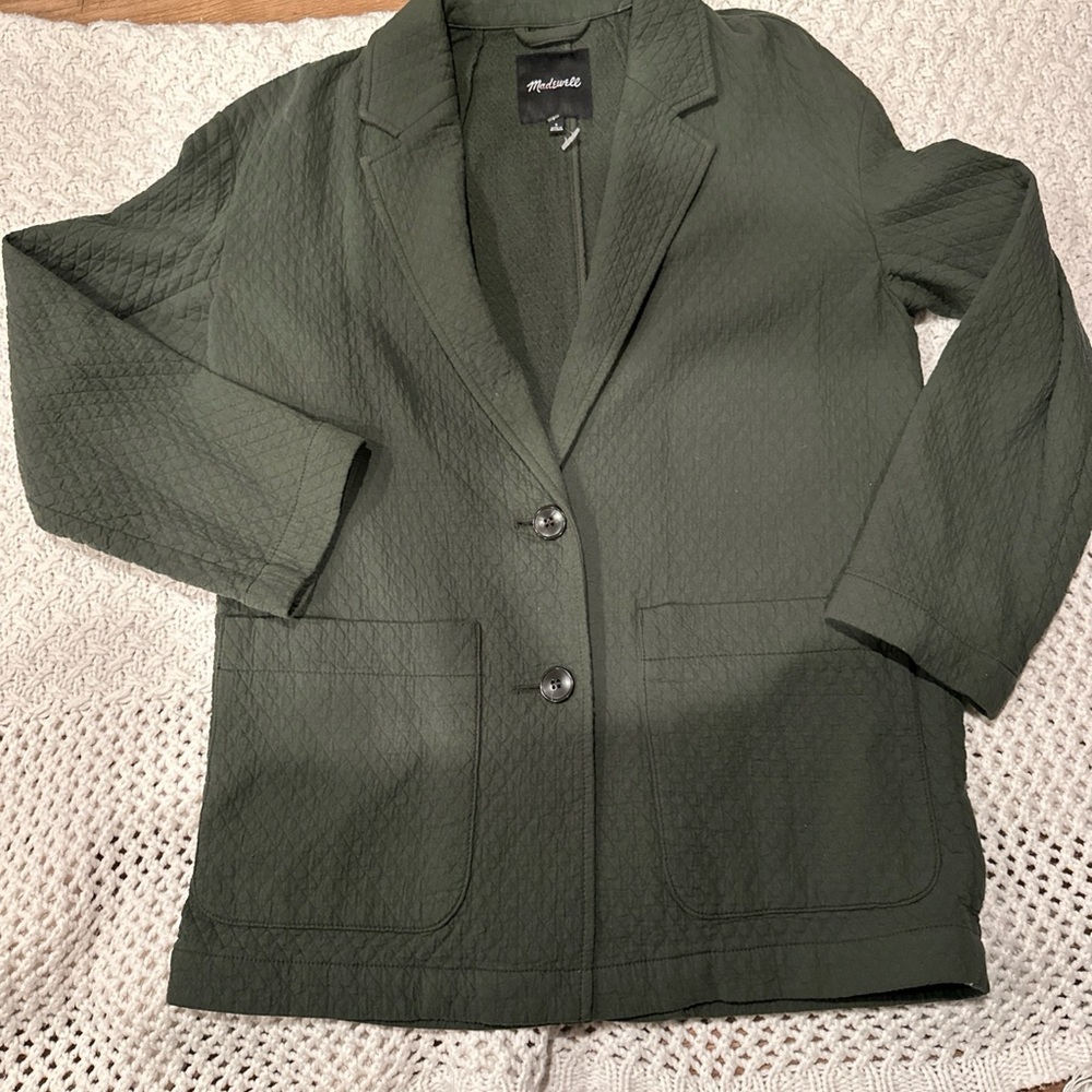 Madewell diamond jacquard shaw blazer olive green women's size small 100%Cotton - Picture 2 of 12